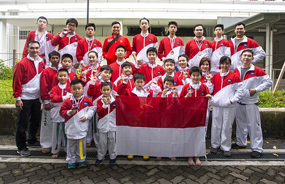 Tim dan Atlit anak-anak TaekwonDo ITF Indonesia dalam acara Kejuaraan beladiri ITF Singapore 2018